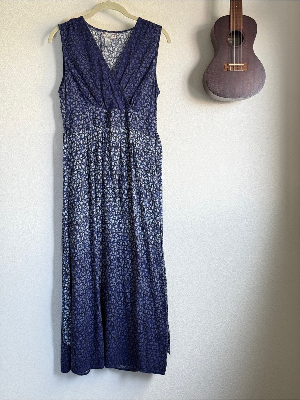 Studio West Rayon Wrap Dress Navy Floral Tie Waist Sleeveless Sz M